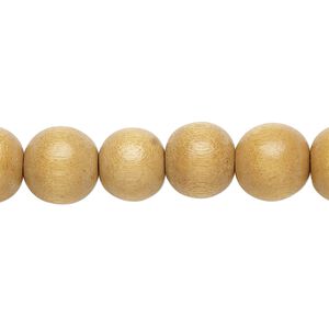 Bead, Taiwanese cheesewood (dyed / waxed), beige, 9-10mm round. Sold per pkg of (2) 15-1/2" to 16" strands.