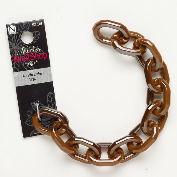 Chain, acrylic, red-brown, 17.9mm oval rolo, 7 inches. Sold individually. image number 0