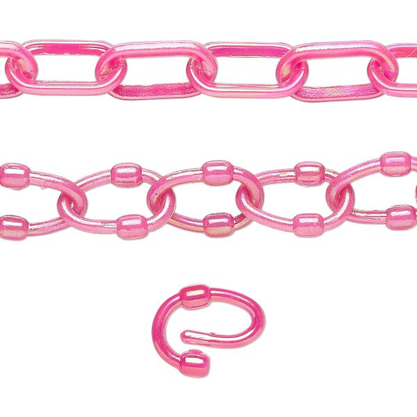 Chain, plastic, fuchsia AB, 13x7mm oval with 13x9mm oval link. Sold per (5) 15" to 16" sections. image number 0