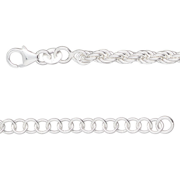 Sterling silver 1pkg1, diamond-cut French rope / round cable chain 18 inch 3.4mm / 4.1mm image number 0