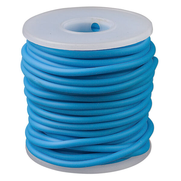 Cord, synthetic rubber, turquoise blue, 3mm round. Sold per pkg of 10 meters (32.8 feet). image number 0