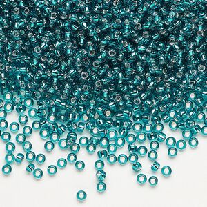 Seed bead, Dyna-Mites™, glass, pkg/40g, #11 round, transparent silver-lined teal, (51:RR 11/0 RR).