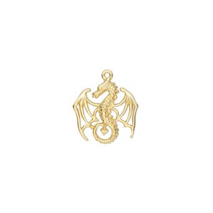 Charm Amoracast® 1pkg1 sterling silver, 15x14mm 2-sided cutout winged dragon, satin "vermeil" (gold finish)