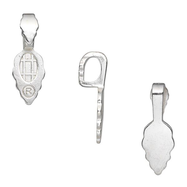 Bail, Aanraku®, glue-on, silver-plated "pewter" (zinc-based alloy), 21.5x7.5mm with 12x7.5mm leaf flat base. Sold per pkg of 5. image number 0