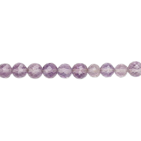 Bead, amethyst (natural), light, 4-5mm hand-cut faceted round with 0.4-1.4mm hole, B grade, Mohs hardness 7. Sold per 8-inch strand. image number 0