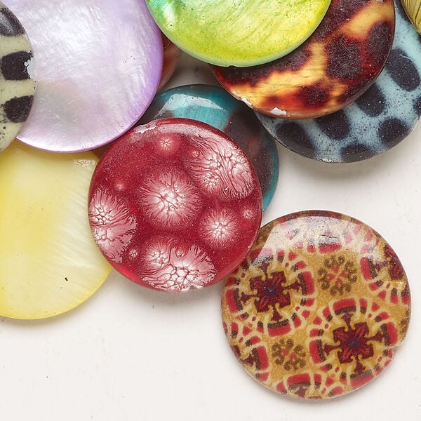 Mother-of-pearl shell 1pkg6oz, puffed flat round bead mix mixed colors 17-20mm image number 0