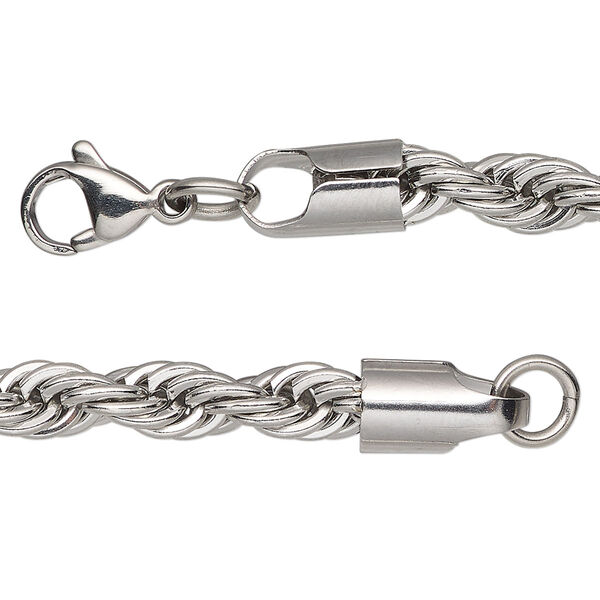 Chain, stainless steel, 6mm French rope, 24 inches with lobster claw clasp. Sold individually. image number 0