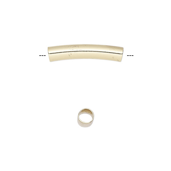 Bead, gold-finished brass, 20x4mm curved round tube. Sold per pkg of 10. image number 0