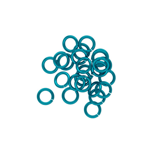 Jump ring, niobium, teal, 5mm round, 3.4mm inside diameter, 20 gauge. Sold per pkg of 25. image number 0