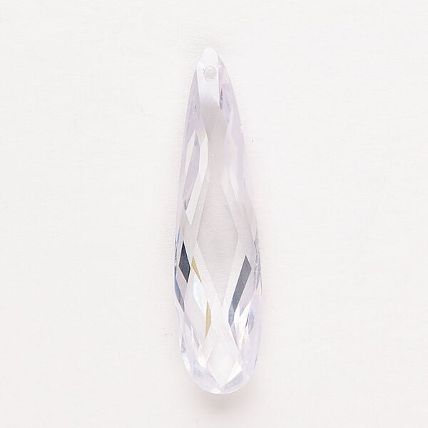 Focal 1pkg1, cubic zirconia, translucent clear, 36x9mm top-drilled double-sided hand-faceted teardrop. image number 0