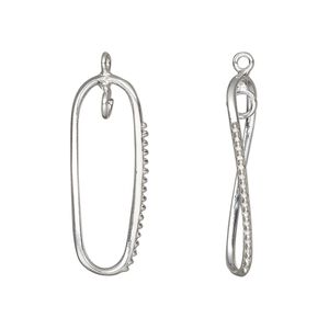 Drop, sterling silver, 26x10mm twisted oval with beaded design and open loop. Sold Individually.