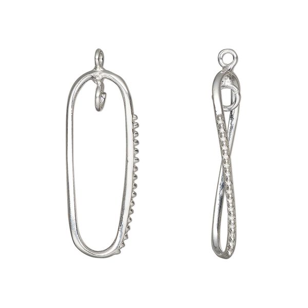 Drop, sterling silver, 26x10mm twisted oval with beaded design and open loop. Sold Individually. image number 0