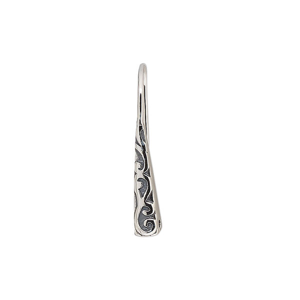 Ear wire, antiqued sterling silver, 25mm fishhook with textured design and hole, 20 gauge. Sold per pair. image number 0