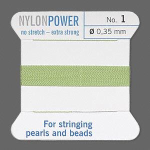 Thread, Griffin, nylon, jade green, size #1. Sold per 2-meter card (approximately 78 inches).