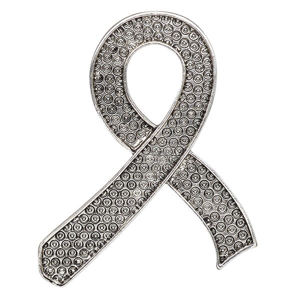 Focal, antique silver-finished "pewter" (zinc-based alloy), 48x22mm awareness ribbon with 2 hidden loops. Sold individually. image number 0