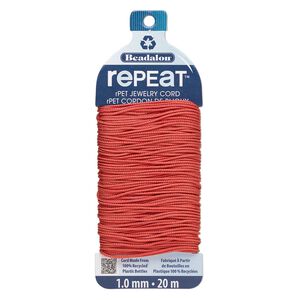 Cord, Beadalon® RePEaT™, recycled polyethylene, coral, 1mm, 100-pound test. Sold per 20-meter card.