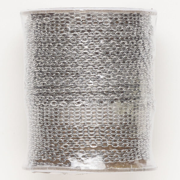 Chain, silver-finished steel, 3mm textured rolo oval. Sold per 10-yard spool. image number 0