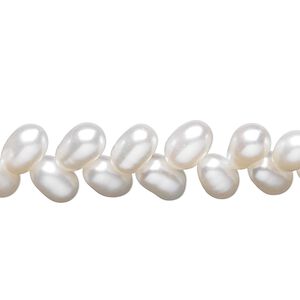 Pearl, cultured freshwater (bleached), white, 8x6mm-9x6mm herringbone-drilled rice, C grade, Mohs hardness 2-1/2 to 4. Sold per 15-1/2" to 16" strand.