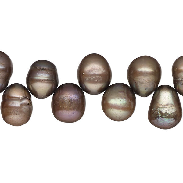Pearl, cultured freshwater pearl (dyed), sable, 9x7mm-12x8mm top-drilled teardrop , D grade, Mohs hardness 2-1/2 to 4. Sold per 15" strand, approximately 70 beads. image number 0