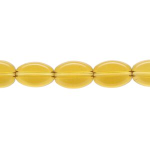 Bead, glass, translucent topaz yellow, 11x9mm flat oval. Sold per 8-inch strand, approximately 15 beads.