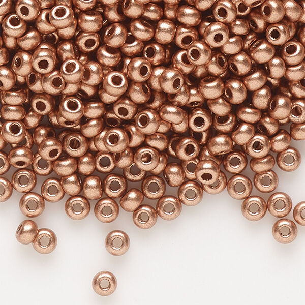 Seed bead, Preciosa Ornela Czech glass, pkg/500g, #8 rocaille, opaque metallic soft copper, (01770). image number 0