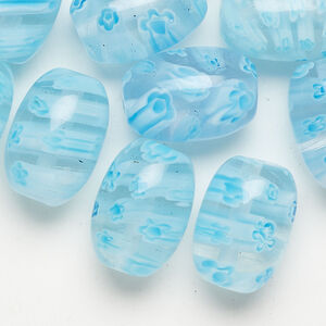 Millefiori glass 1pkg2oz, barrel bead translucent multicolored 17x12mm-18x13mm