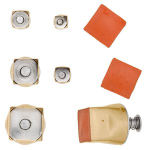 Clay cutter, Kemper®, brass, 9mm-20mm assorted square with built-in pop-out tool. Sold per 5-piece set.