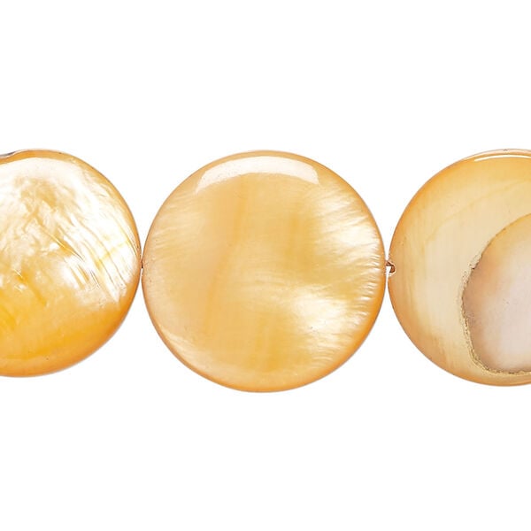 Mother-of-pearl shell 1pkg1, puffed flat round bead 15 inch orange 19-20mm image number 0