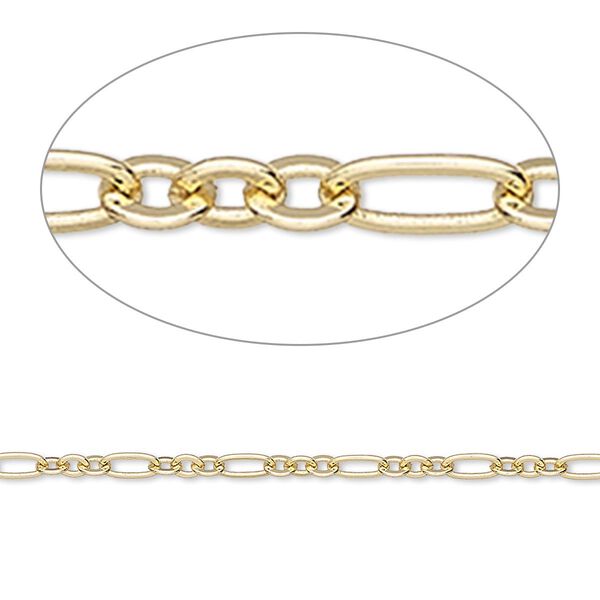 Chain, gold-finished brass, 2.5mm figaro. Sold per pkg of 5 feet. image number 0