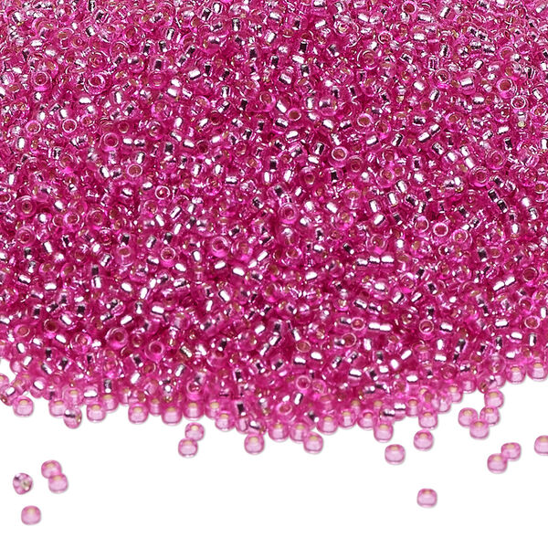 Seed bead, Miyuki, glass, pkg/250g, #15 rocaille, Duracoat® transparent silver-lined pink parfait, (RR-4267). image number 0