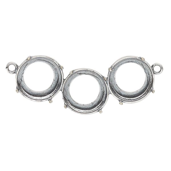 Link, JBB Findings, antique silver-plated brass, 35x15.5mm with open back and (3) SS47 4-prong rivoli settings. Sold individually. image number 0