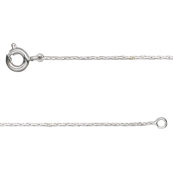 Chain, silver-plated brass, 0.7mm beading, 18 inches with springring clasp. Sold individually. image number 0
