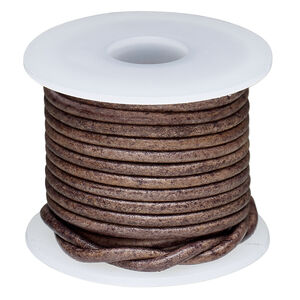 Cord, leather (dyed) 1pkg5yd, antique dark brown, 2mm round, per spool.