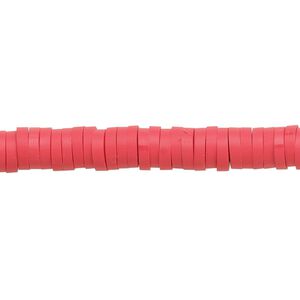 Bead, polymer clay, opaque red, 6x1.5mm heishi. Sold per pkg of (2) 15-1/2" to 16" strands.