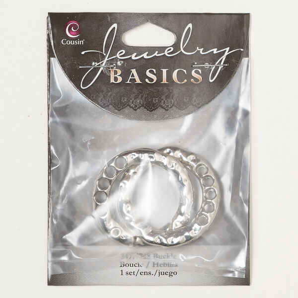 Clasp, 5-strand self-closing, silver-finished "pewter" (zinc-based alloy), 58.5mm hammered ring. Sold individually. image number 0