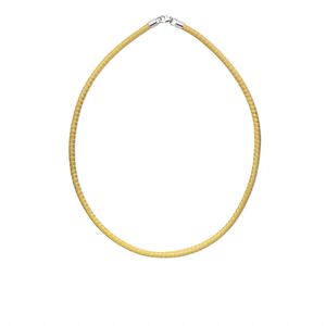 Necklace, brass mesh over leatherette cord and imitation rhodium-finished sterling silver, yellow, 3-4mm, 16 inches with lobster claw clasp. Sold individually.