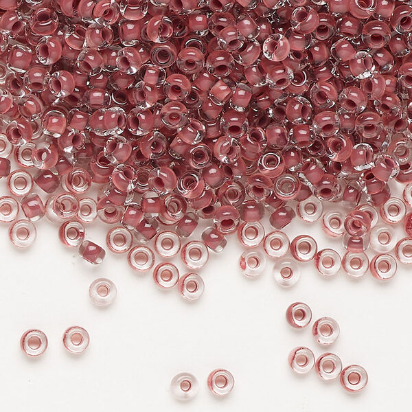 Seed bead, Preciosa Ornela Czech glass, pkg/50g, #8 rocaille, transparent terra intensive brown-lined clear, (08A18). image number 0