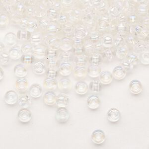 Seed bead, Preciosa Ornela Czech glass, pkg/500g, #6 rocaille, translucent rainbow clear, (58205).