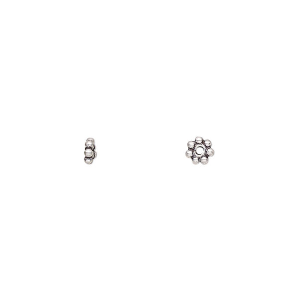 Bead, antiqued sterling silver, 4x1mm beaded rondelle. Sold per pkg of 60. image number 0