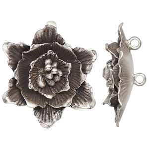 Focal, Hill Tribes, antiqued fine silver, 30x28mm flower. Sold individually.