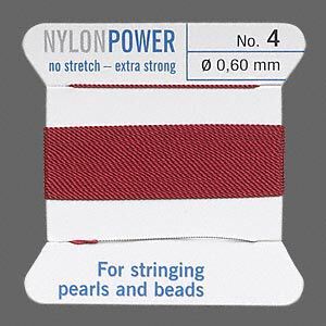 Thread, Griffin, nylon, garnet red, size #4. Sold per 2-meter card (approximately 78 inches).
