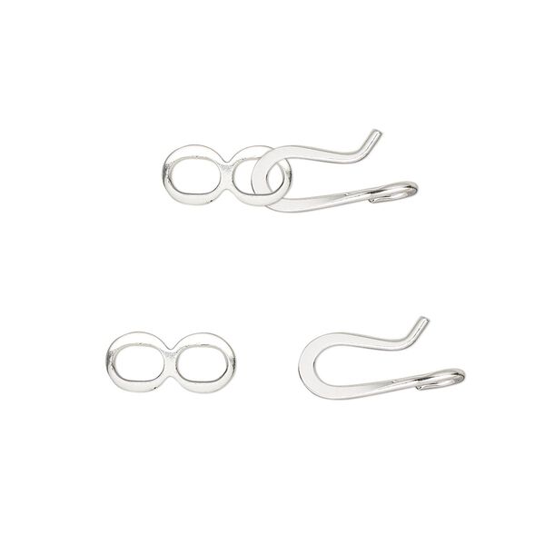 Clasp, hook-and-eye, silver-plated brass, 10x6mm flat. Sold per pkg of 10. image number 0