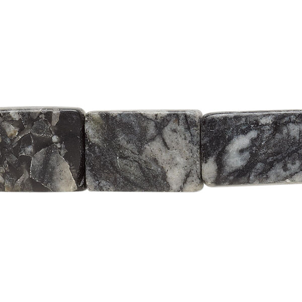 Bead, grey jungle "jasper" (serpentine) (natural), 14x11mm-16x12mm flat rectangle, C- grade, Mohs hardness 2-1/2 to 6. Sold per 15-inch strand. image number 0