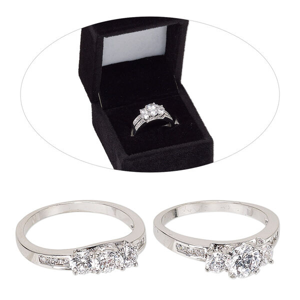 Ring, cubic zirconia and rhodium-finished brass, clear, 4.5mm and 5.5mm wide wedding bands, size 8. Sold per 2-piece set. image number 0