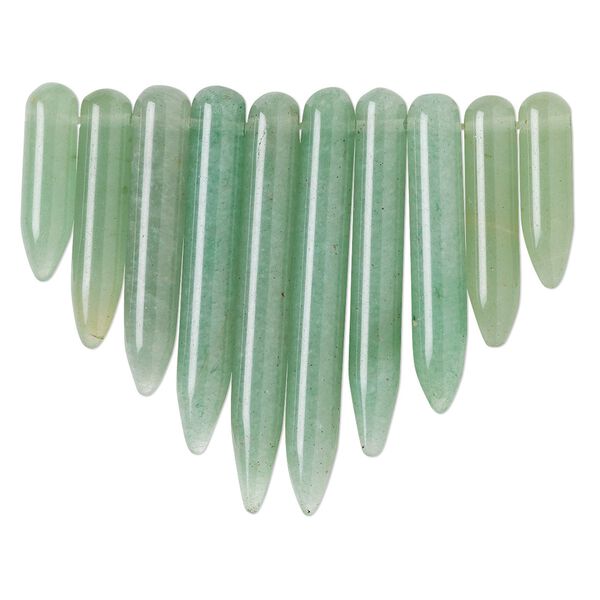 Focal, green aventurine (natural), 19x5mm-41x5.5mm graduated spike fan, B grade, Mohs hardness 7. Sold per 10-peice set. image number 0