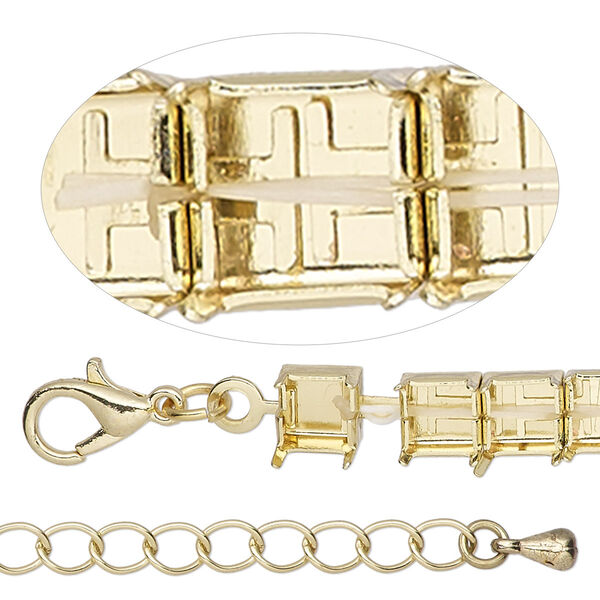 Bracelet component, gold-finished brass and steel, 6mm wide with cupchain and (30) SS29 settings, 8 inches with 1-inch extender chain and lobster claw clasp. Sold individually. image number 0