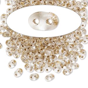 Seed bead, Preciosa Twin™ Czech glass, pkg/50g, 5x2.5mm oval, transparent bronze color-lined clear, (68106).