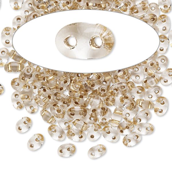 Seed bead, Preciosa Twin™ Czech glass, pkg/50g, 5x2.5mm oval, transparent bronze color-lined clear, (68106). image number 0