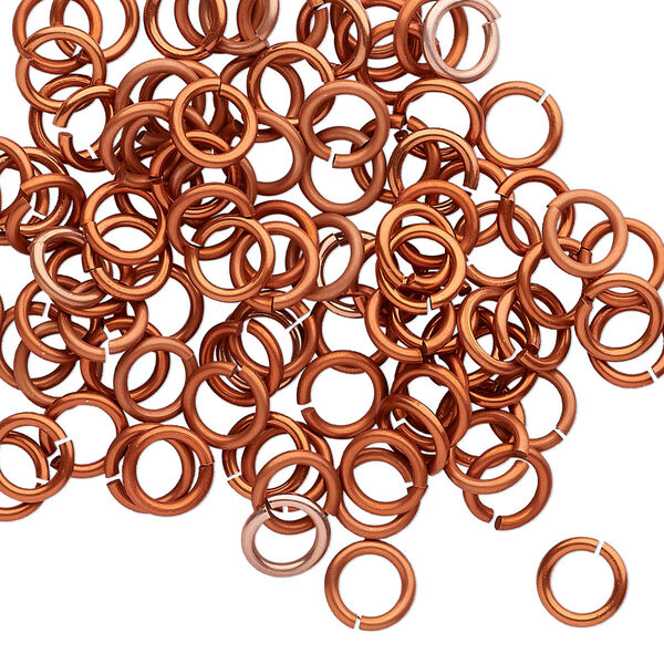 Jump ring, anodized tempered aluminum, orange copper, 6mm round, 4.2mm inside diameter, 18 gauge. Sold per pkg of 100. image number 0