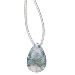 Moss agate 1pkg1, hand-cut top-drilled carved leaf bead natural 18x12mm